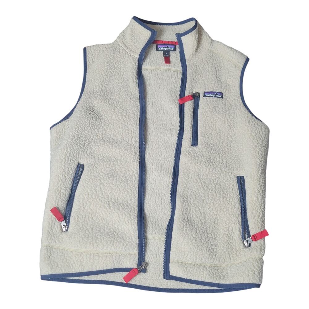 Patagonia Men's White Retro Pile Full Zip Mock Neck Zip Pocket Fleece Vest Small